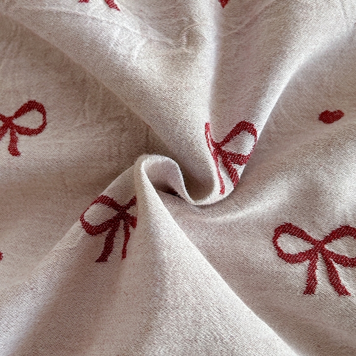 91家纺网 家纺一手货源 找家纺 禾时 2026新款全棉纯棉色织提花四件套 蝴蝶结（酒红）