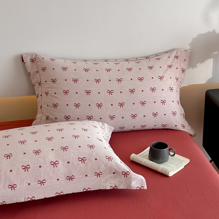 91家纺网 家纺一手货源 找家纺 禾时 2026新款全棉纯棉色织提花四件套 蝴蝶结（酒红）