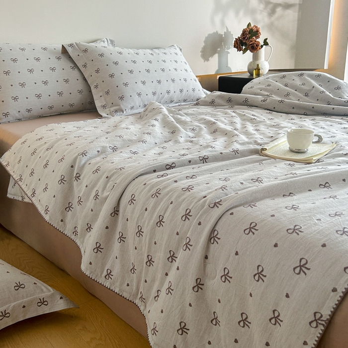 91家纺网 家纺一手货源 找家纺 禾时 2026新款全棉纯棉色织提花四件套 蝴蝶结（咖色）