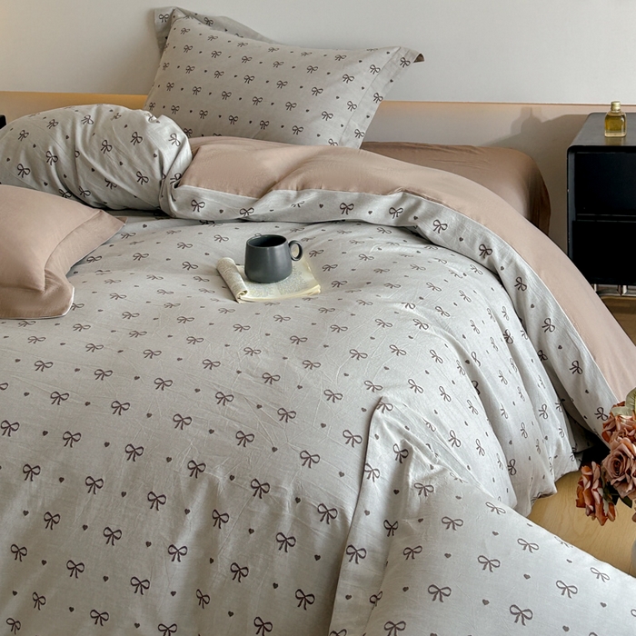 91家纺网 家纺一手货源 找家纺 禾时 2026新款全棉纯棉色织提花四件套 蝴蝶结（咖色）