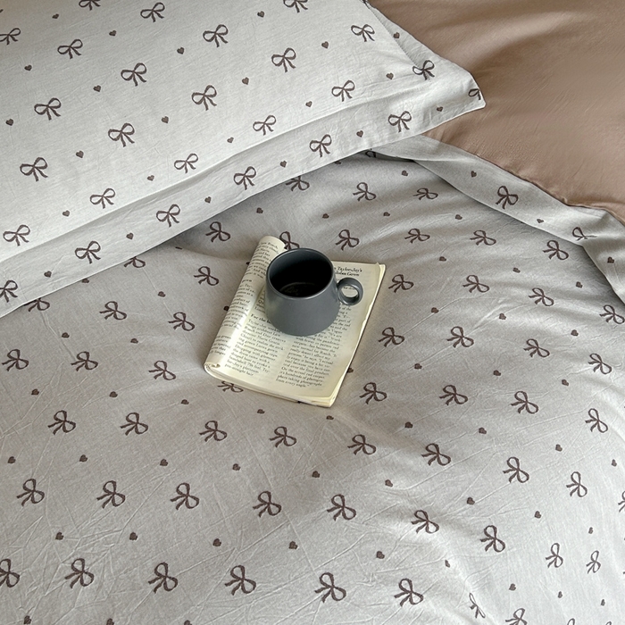 91家纺网 家纺一手货源 找家纺 禾时 2026新款全棉纯棉色织提花四件套 蝴蝶结（咖色）