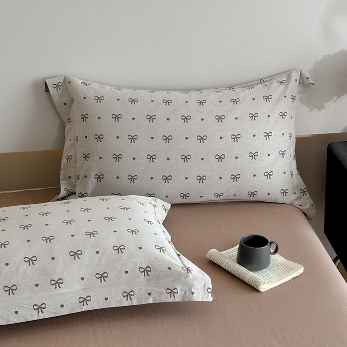 91家纺网 家纺一手货源 找家纺 禾时 2026新款全棉纯棉色织提花四件套 蝴蝶结（咖色）