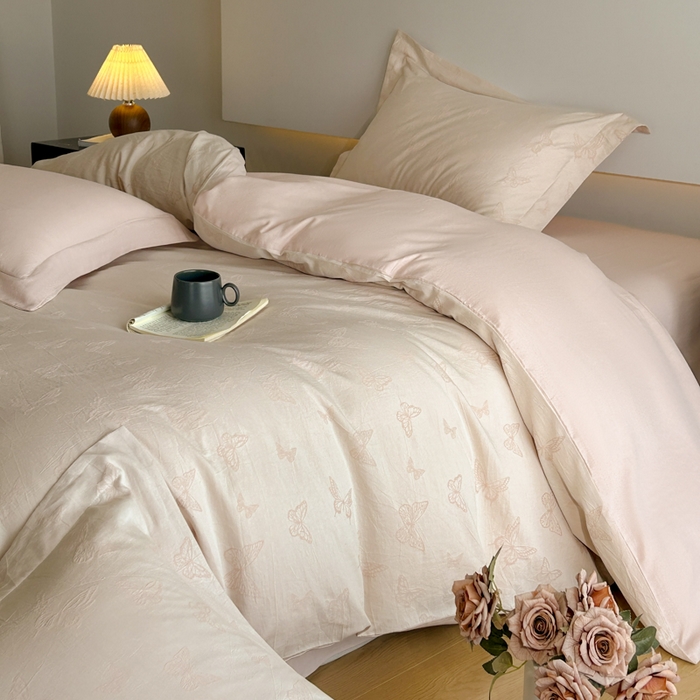 禾时 2026新款全棉纯棉色织提花四件套 轻舞飞扬（粉）