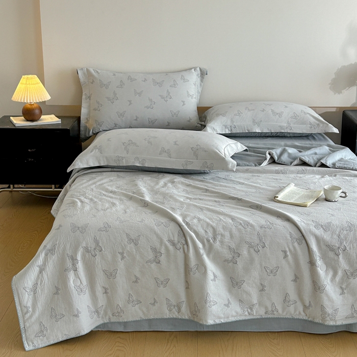 91家纺网 家纺一手货源 找家纺 禾时 2026新款全棉纯棉色织提花四件套 轻舞飞扬（兰）