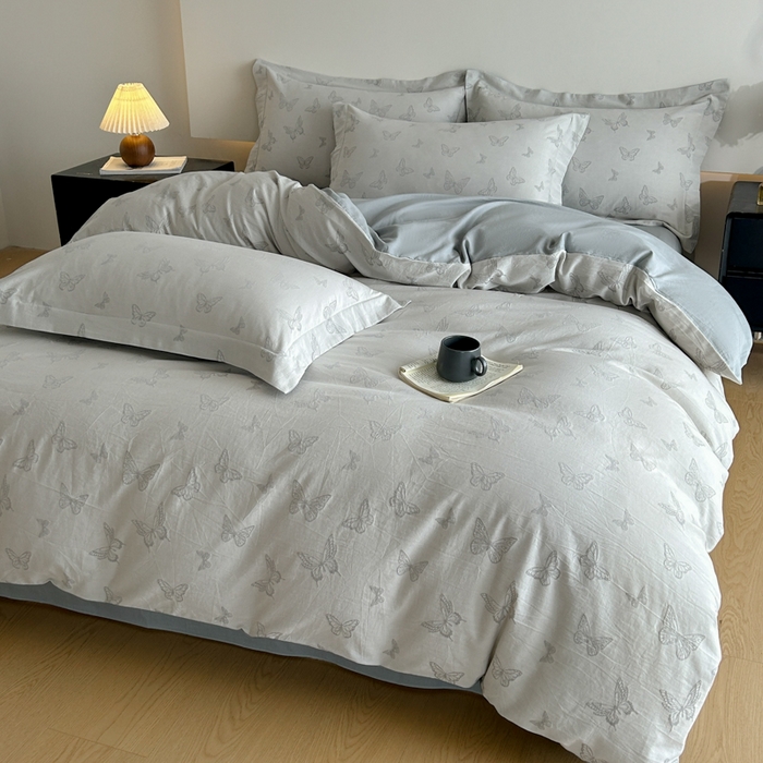 91家纺网 家纺一手货源 找家纺 禾时 2026新款全棉纯棉色织提花四件套 轻舞飞扬（兰）