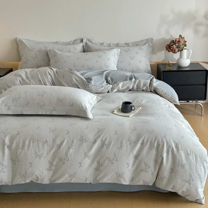 91家纺网 家纺一手货源 找家纺 禾时 2026新款全棉纯棉色织提花四件套 轻舞飞扬（兰）