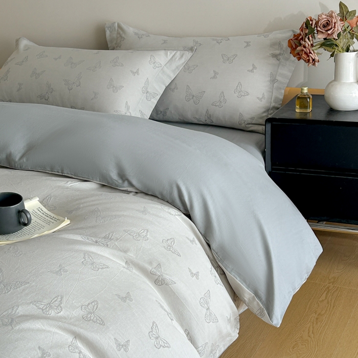 91家纺网 家纺一手货源 找家纺 禾时 2026新款全棉纯棉色织提花四件套 轻舞飞扬（兰）