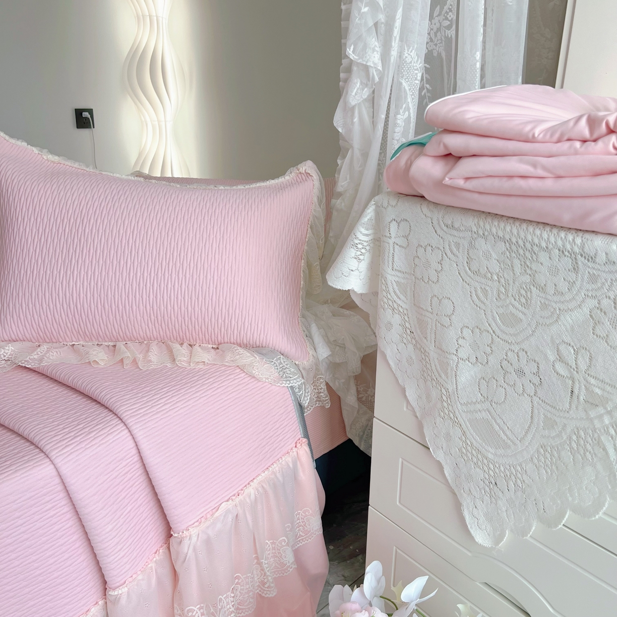 91家纺网 家纺一手货源 找家纺 （总）恋尚羽 2026新款高分子PE凉泡泡大床裙凉感席波浪冰豆豆凉席席子三件套-系列 山茶可可