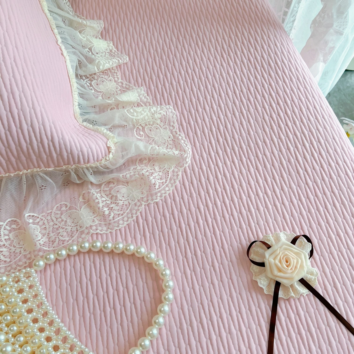 91家纺网 家纺一手货源 找家纺 （总）恋尚羽 2026新款高分子PE凉泡泡大床裙凉感席波浪冰豆豆凉席席子三件套-系列 山茶可可