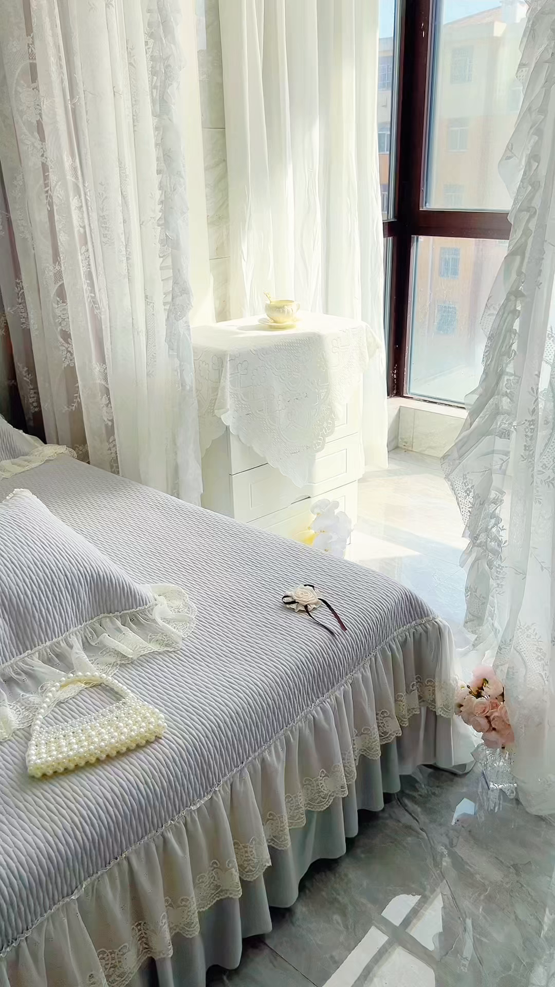 91家纺网 家纺一手货源 找家纺 恋尚羽 2026新款高分子PE凉泡泡大床裙凉感席波浪冰豆豆凉席席子三件套-系列 山茶可可 灰色