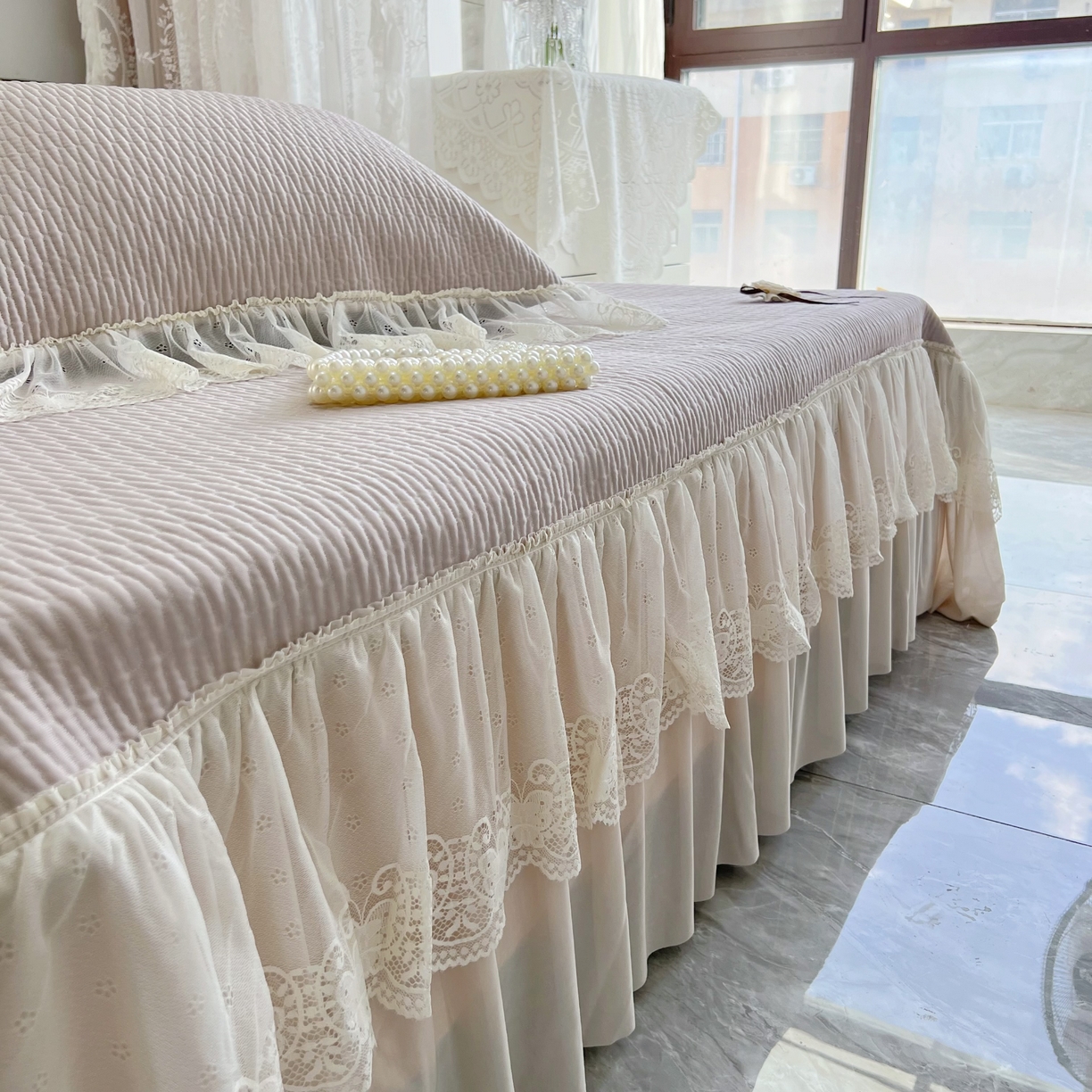 91家纺网 家纺一手货源 找家纺 恋尚羽 2026新款高分子PE凉泡泡大床裙凉感席波浪冰豆豆凉席席子三件套-系列 山茶可可 咖色