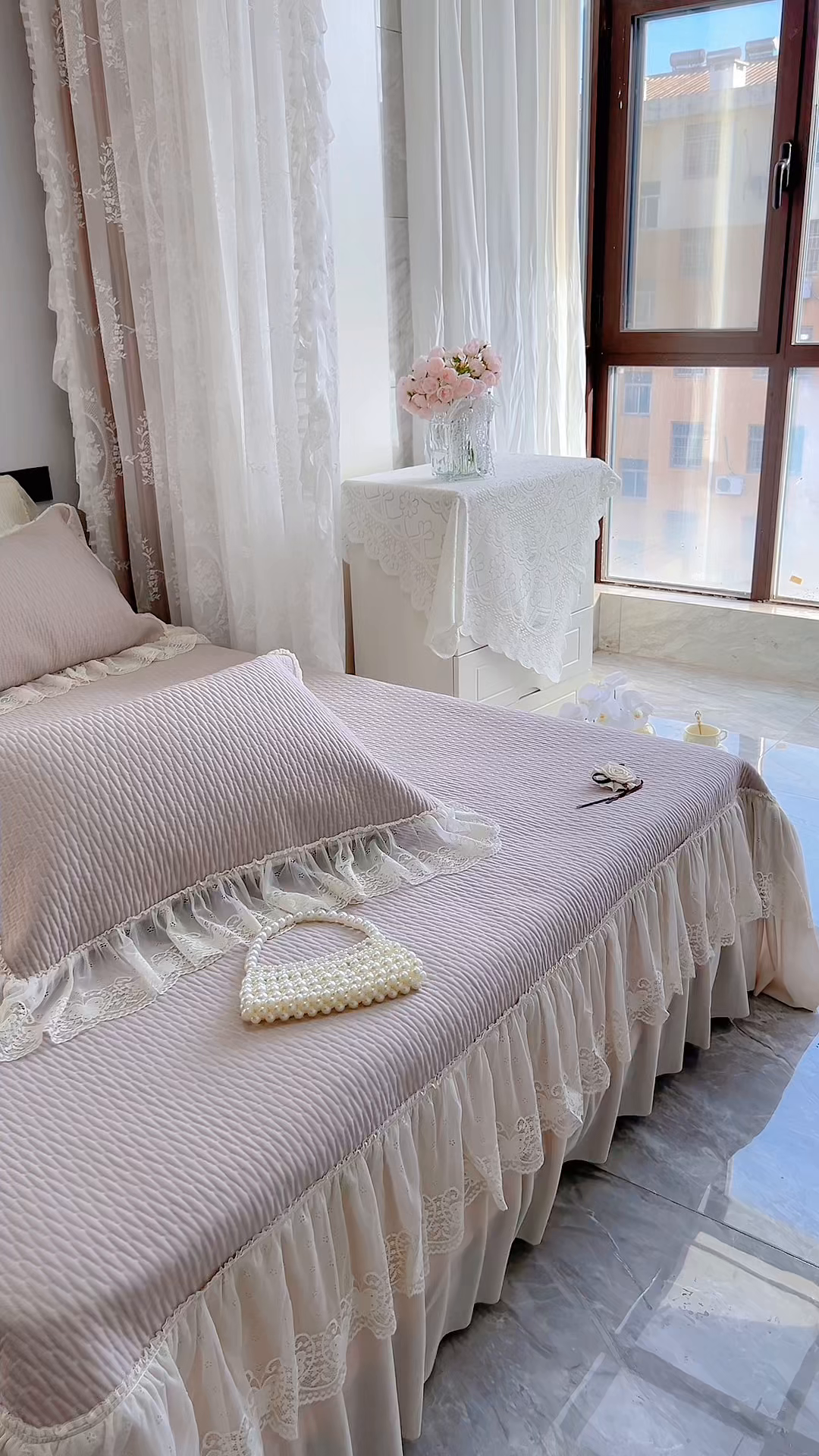 91家纺网 家纺一手货源 找家纺 恋尚羽 2026新款高分子PE凉泡泡大床裙凉感席波浪冰豆豆凉席席子三件套-系列 山茶可可 咖色