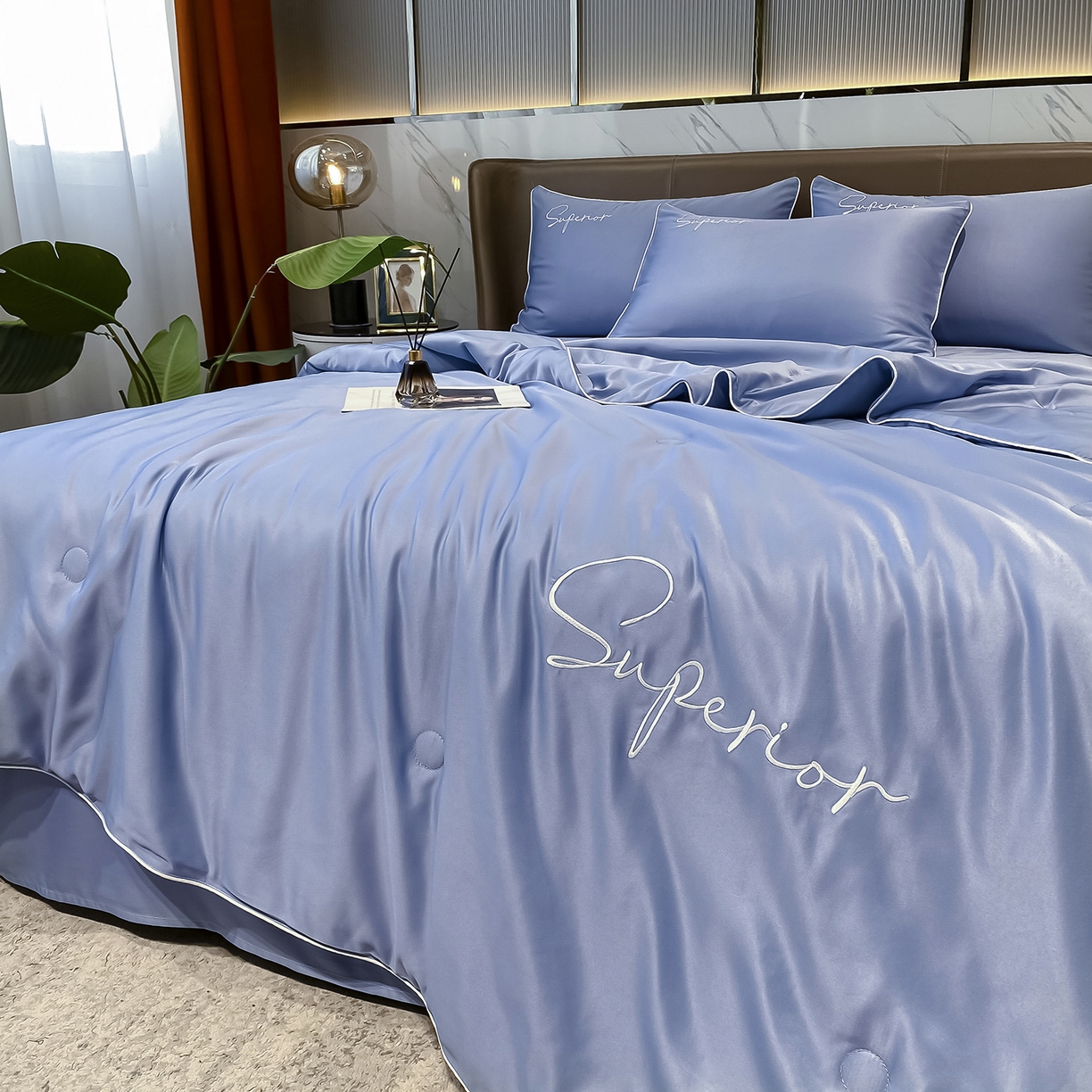 91家纺网 家纺一手货源 找家纺 吾诺家居 2026新款字母刺绣水洗天丝夏被夏凉被空调被四件套-字母 字母黄兰