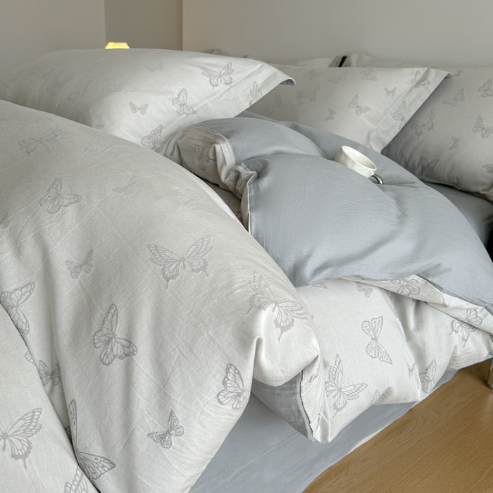 91家纺网 家纺一手货源 找家纺 禾时 2026春夏新品色织提花夏被夏凉被空调被四件套（配全棉纱布） 轻舞飞扬（兰）