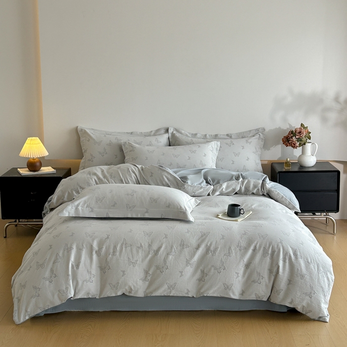 91家纺网 家纺一手货源 找家纺 禾时 2026春夏新品色织提花夏被夏凉被空调被四件套（配全棉纱布） 轻舞飞扬（兰）