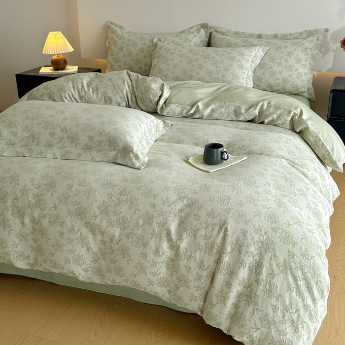91家纺网 家纺一手货源 找家纺 禾时 2026春夏新品色织提花夏被夏凉被空调被四件套（配全棉纱布） 艾莉（浅绿）