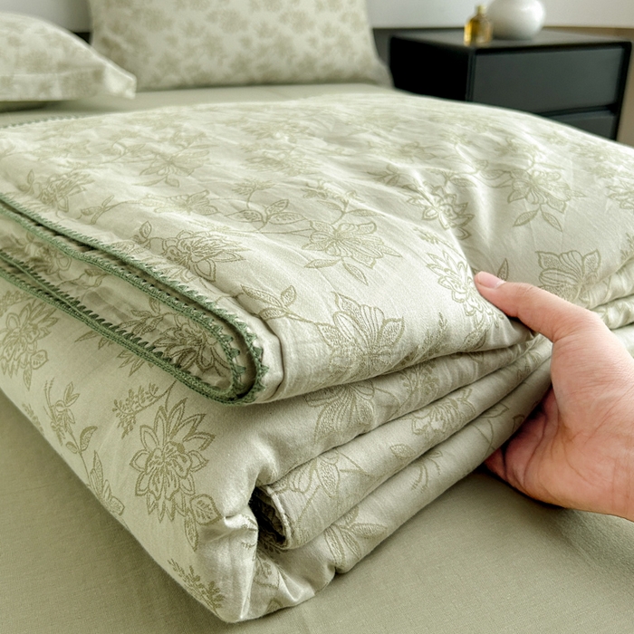 禾时 2026春夏新品色织提花夏被夏凉被空调被四件套（配全棉纱布） 艾莉（浅绿）