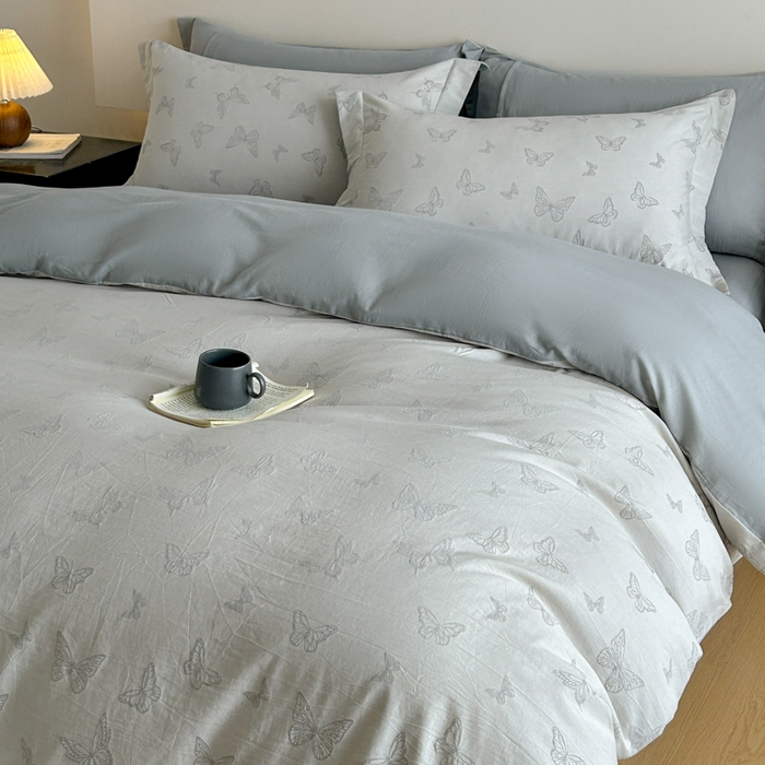 91家纺网 家纺一手货源 找家纺 禾时 2026春夏新品色织提花夏被夏凉被空调被四件套（配全棉纱布） 轻舞飞扬（兰）