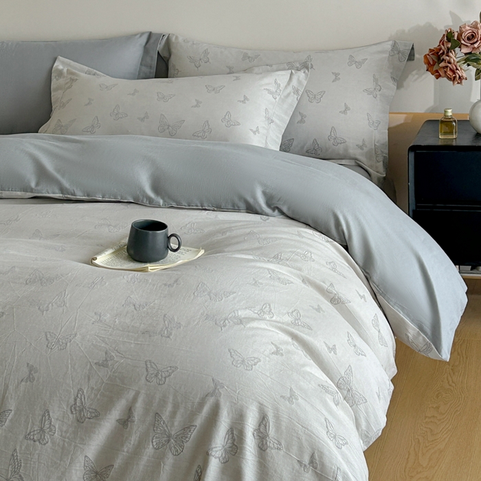 91家纺网 家纺一手货源 找家纺 禾时 2026春夏新品色织提花夏被夏凉被空调被四件套（配全棉纱布） 轻舞飞扬（兰）