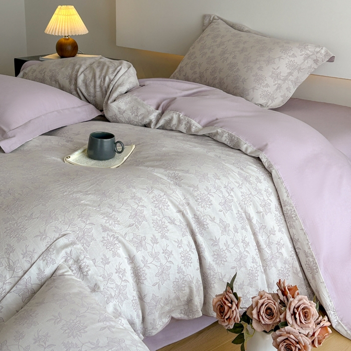 91家纺网 家纺一手货源 找家纺 禾时 2026春夏新品色织提花夏被夏凉被空调被四件套（配全棉纱布） 艾莉（紫）