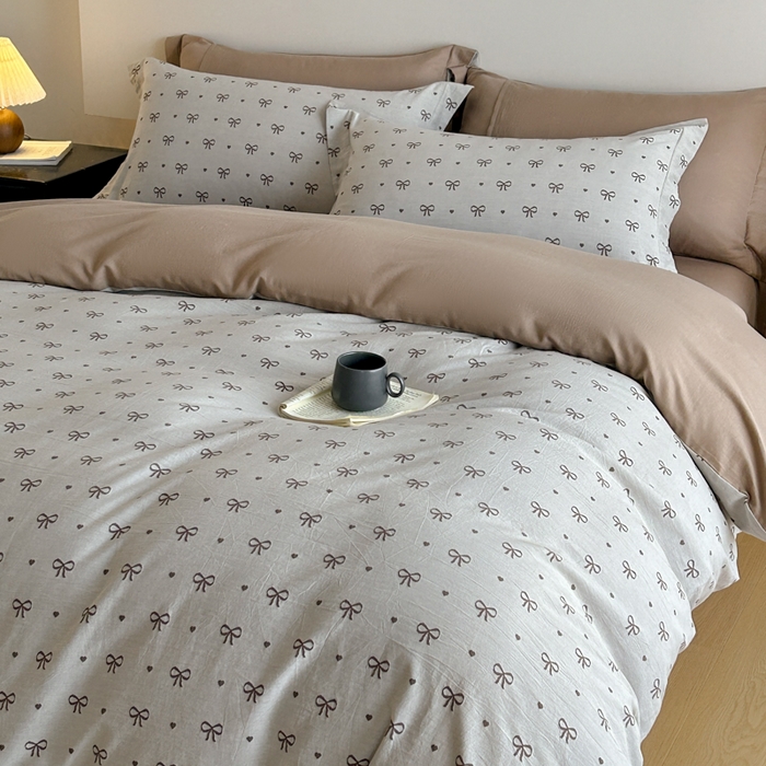 91家纺网 家纺一手货源 找家纺 禾时 2026春夏新品色织提花夏被夏凉被空调被四件套（配全棉纱布） 蝴蝶结（咖色）