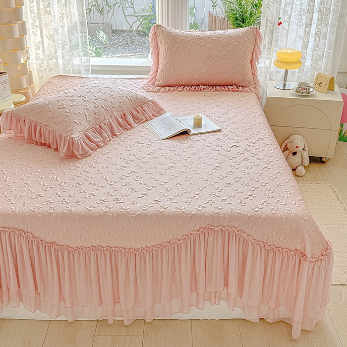 91家纺网 家纺一手货源 找家纺 （总）金绣美居 2026新款PE高分子复合凉感席韩版床裙款凉席三件套-小确幸