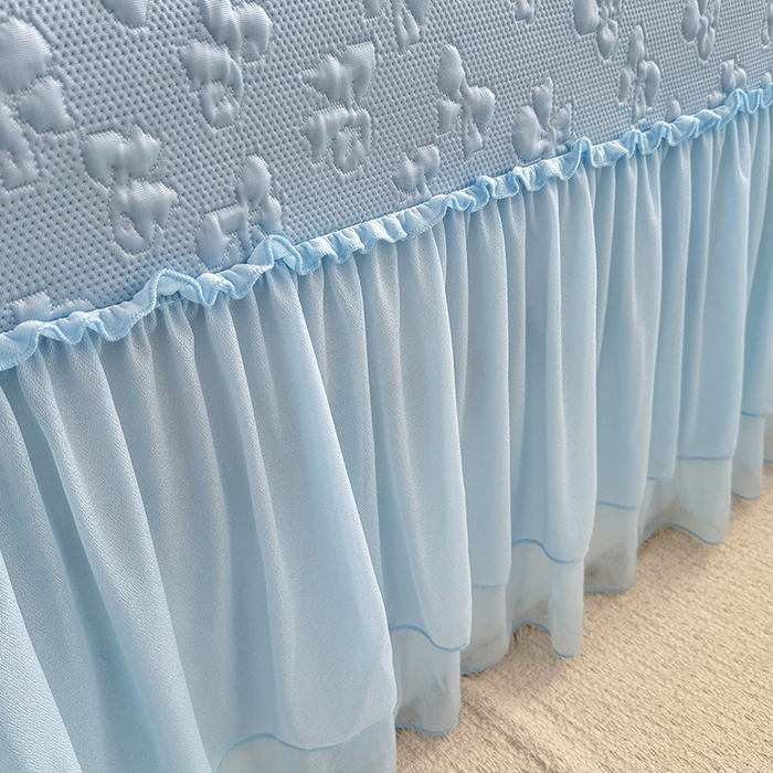 91家纺网 家纺一手货源 找家纺 金绣美居 2026新款PE高分子复合凉感席韩版床裙款凉席三件套-小确幸 小确幸-天空蓝