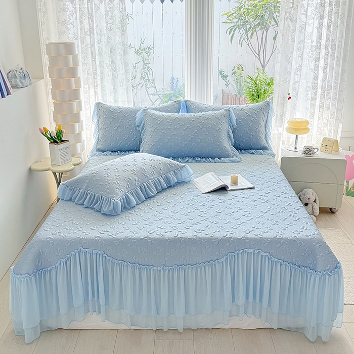 金绣美居 2026新款PE高分子复合凉感席韩版床裙款凉席三件套-小确幸 小确幸-天空蓝