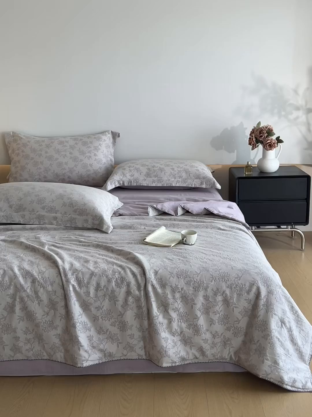 91家纺网 家纺一手货源 找家纺 禾时 2026春夏新品色织提花夏被夏凉被空调被四件套（配全棉纱布） 艾莉（紫）