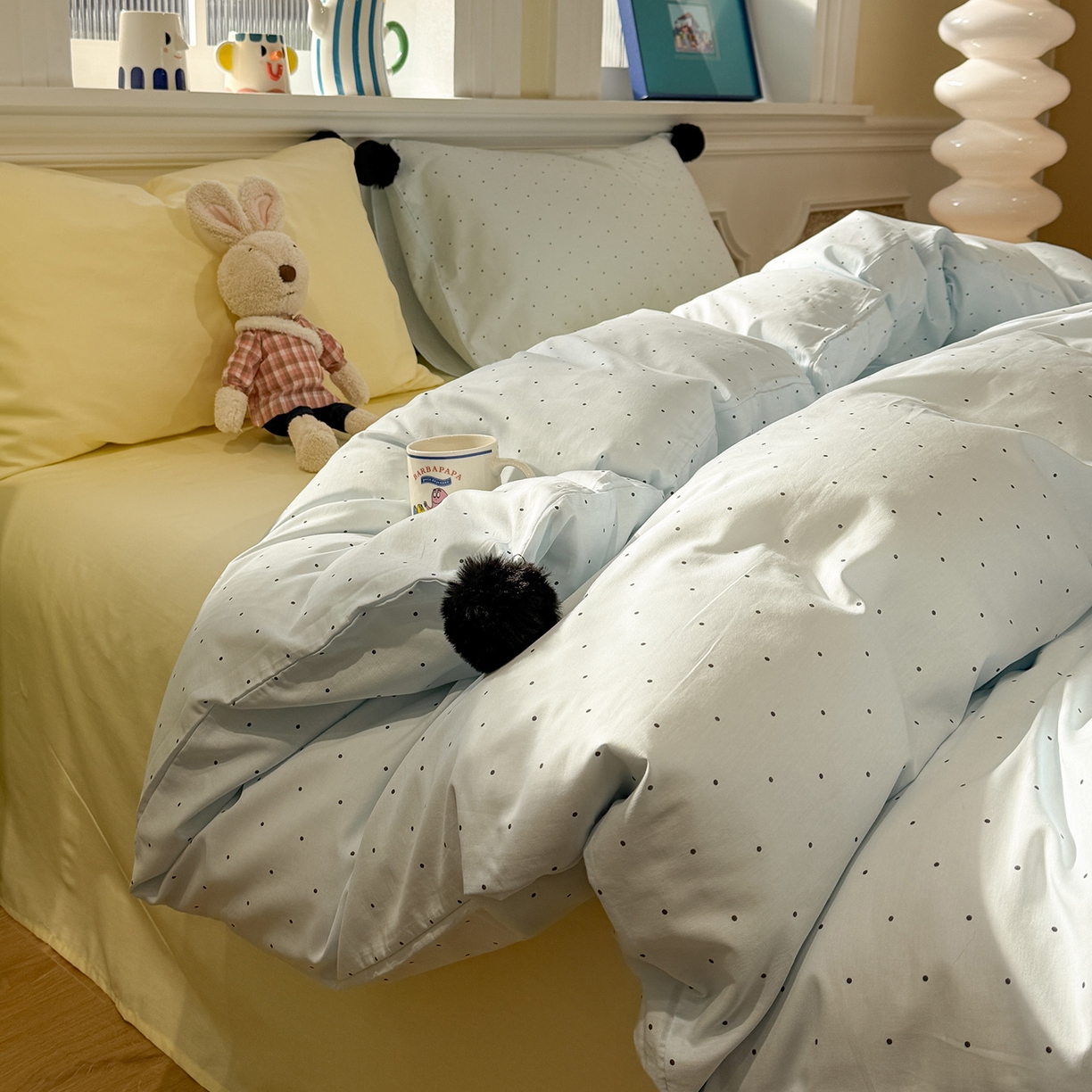 慕尚家纺 2026新款全棉纯棉水洗带球工艺四件套 波点蓝