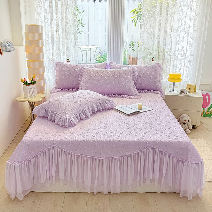 金绣美居 2026新款PE高分子复合凉感席韩版床裙款凉席三件套-小确幸 小确幸-紫色