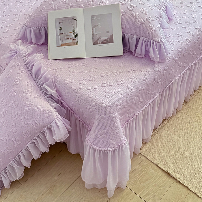 91家纺网 家纺一手货源 找家纺 金绣美居 2026新款PE高分子复合凉感席韩版床裙款凉席三件套-小确幸 小确幸-紫色