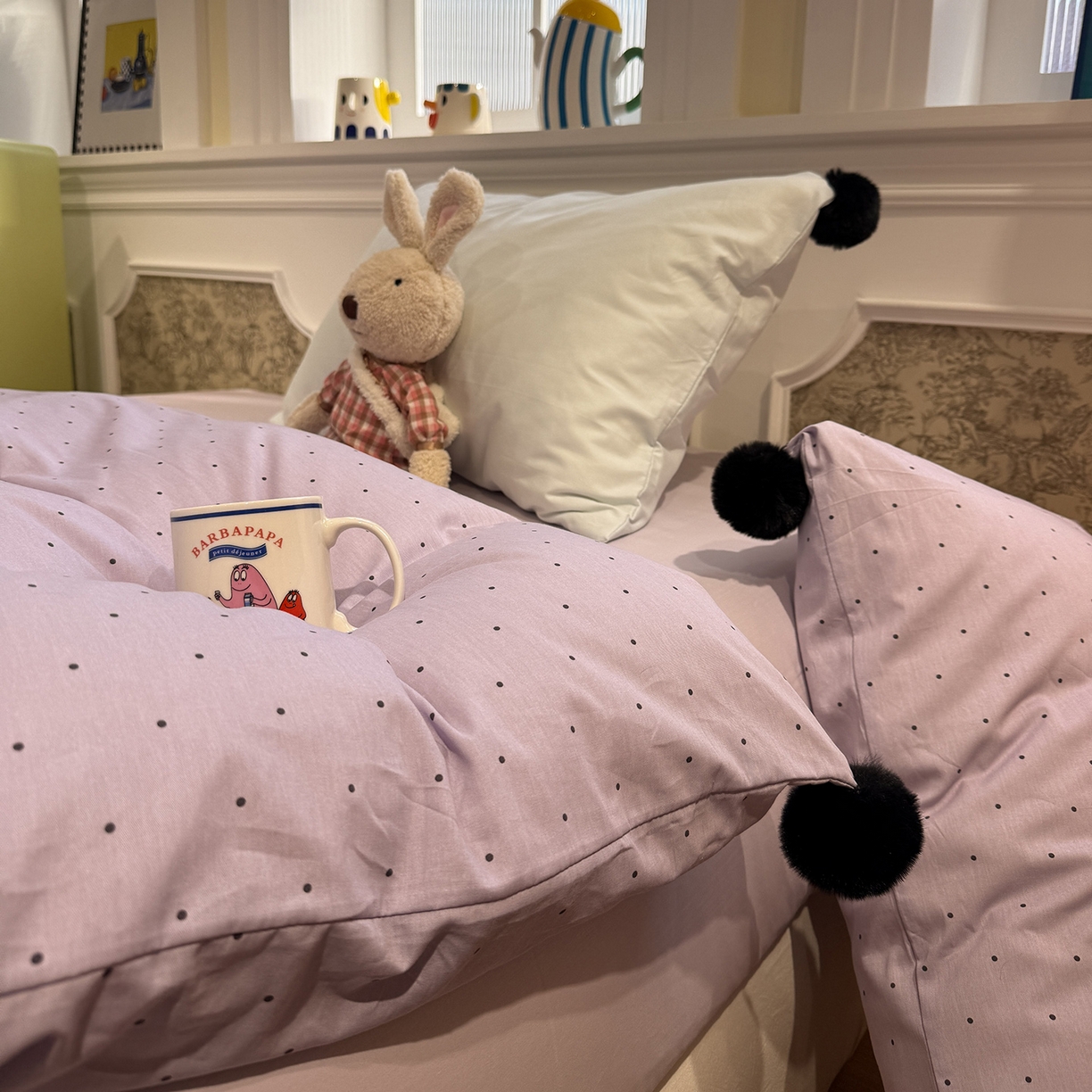 91家纺网 家纺一手货源 找家纺 慕尚家纺 2026新款全棉纯棉水洗带球工艺四件套 波点紫