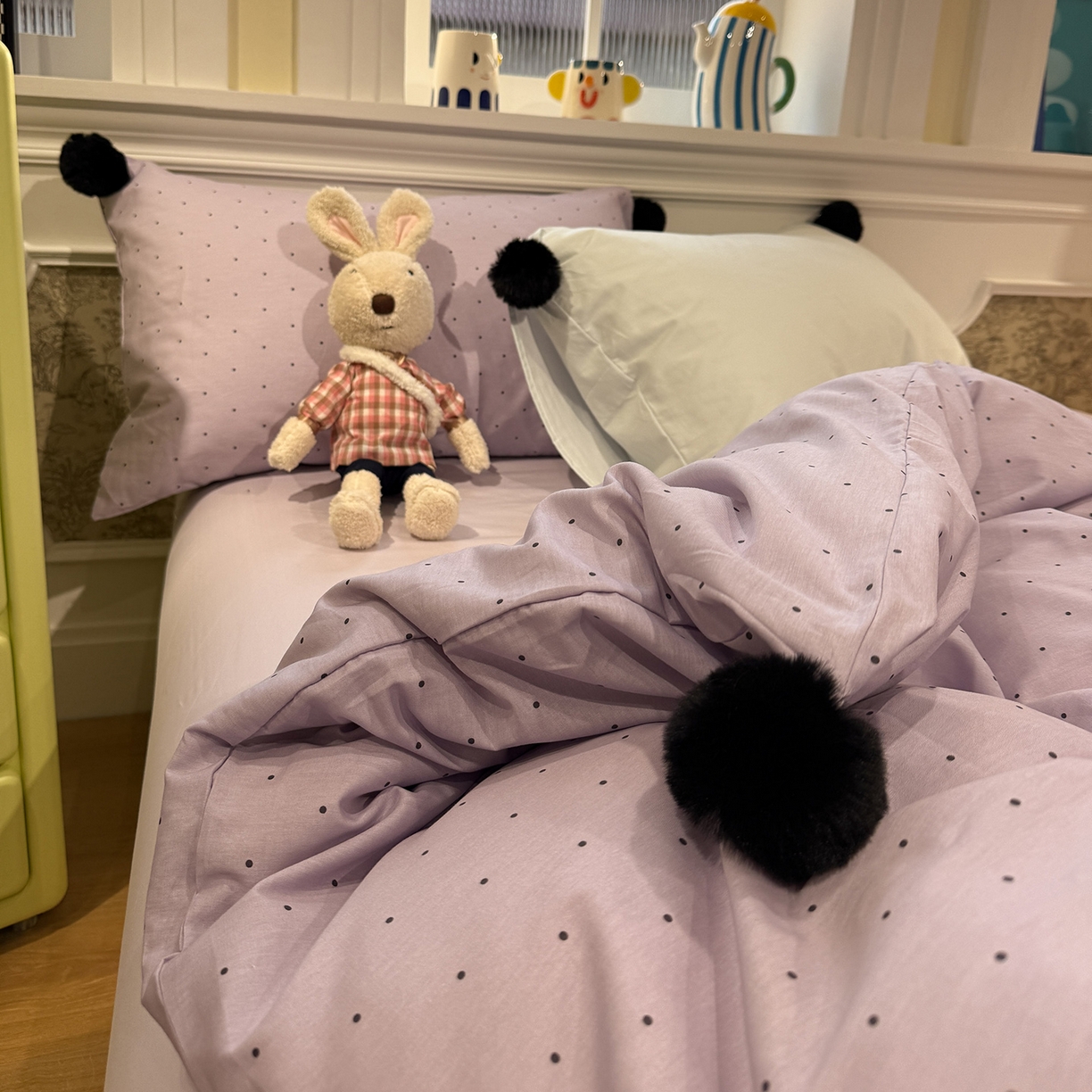 91家纺网 家纺一手货源 找家纺 慕尚家纺 2026新款全棉纯棉水洗带球工艺四件套 波点紫