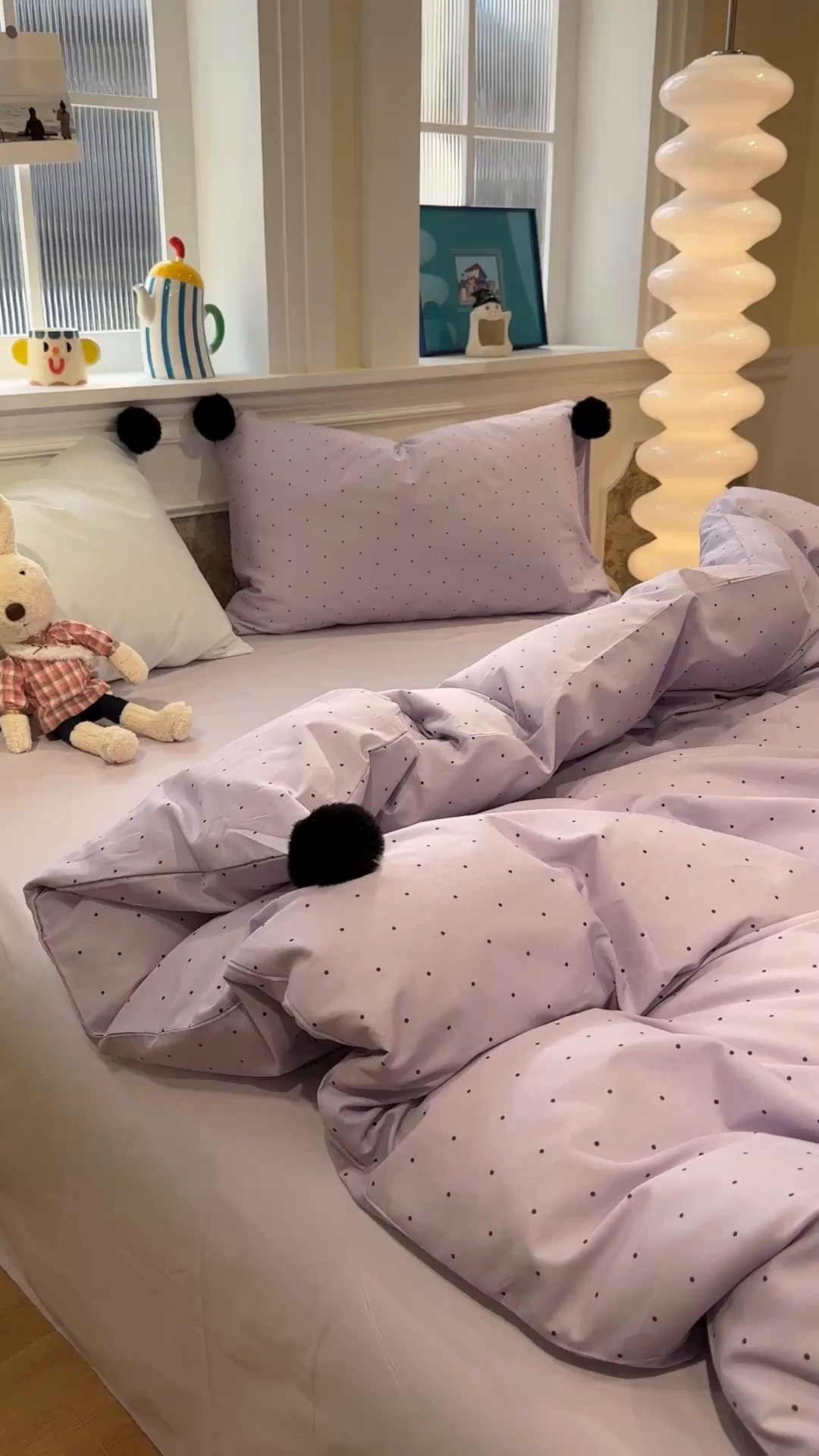 91家纺网 家纺一手货源 找家纺 慕尚家纺 2026新款全棉纯棉水洗带球工艺四件套 波点紫