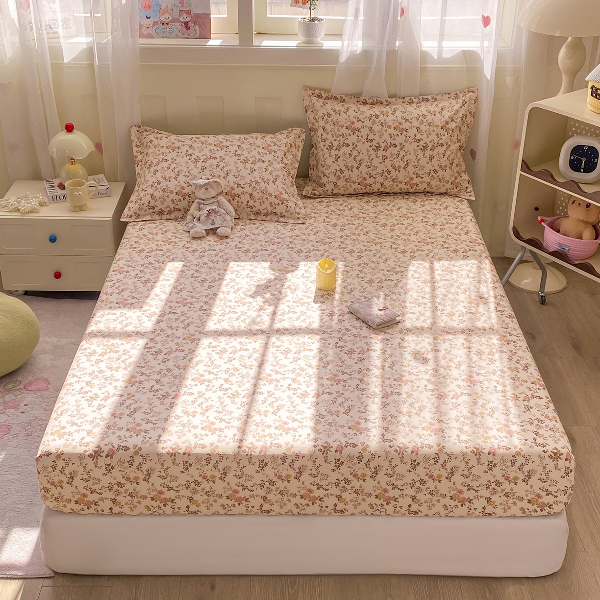 91家纺网 家纺一手货源 找家纺 （总）女子家纺 2026新款全棉纯棉印花小印花花卉款单床笠床笠单件