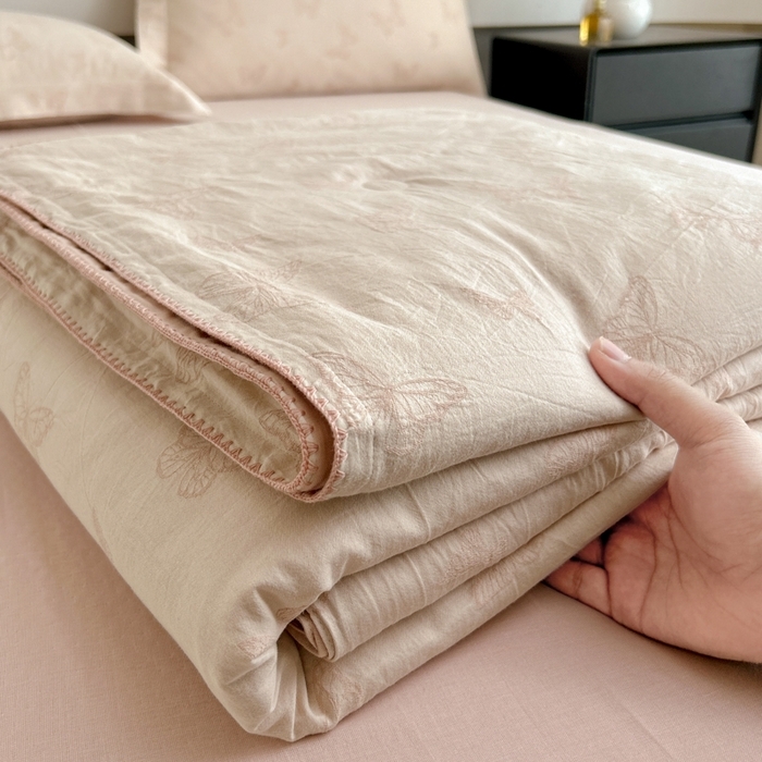 禾时 2026春夏新品色织提花夏被夏凉被空调被四件套（配全棉纱布） 轻舞飞扬（粉）