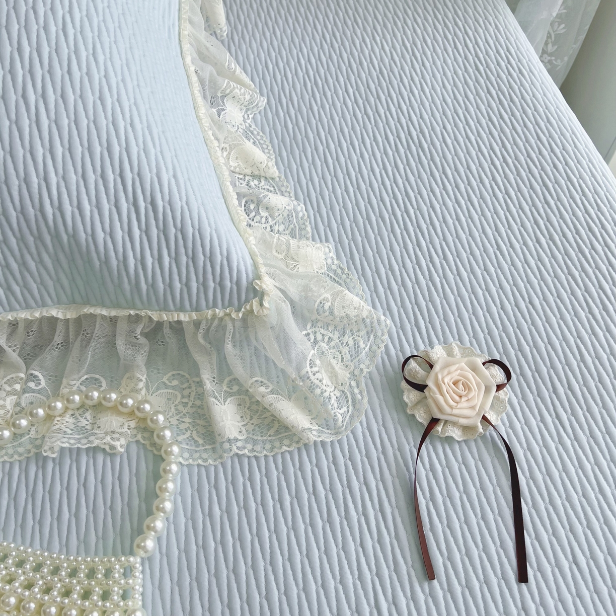 91家纺网 家纺一手货源 找家纺 恋尚羽 2026新款高分子PE凉泡泡大床裙凉感席波浪冰豆豆凉席席子三件套-系列 山茶可可 蓝色