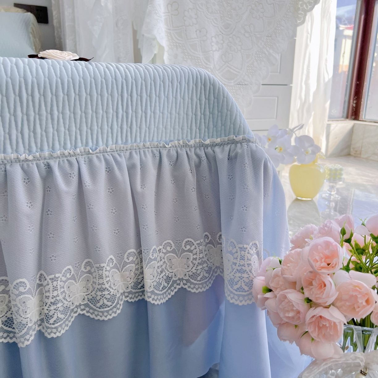 91家纺网 家纺一手货源 找家纺 恋尚羽 2026新款高分子PE凉泡泡大床裙凉感席波浪冰豆豆凉席席子三件套-系列 山茶可可 蓝色