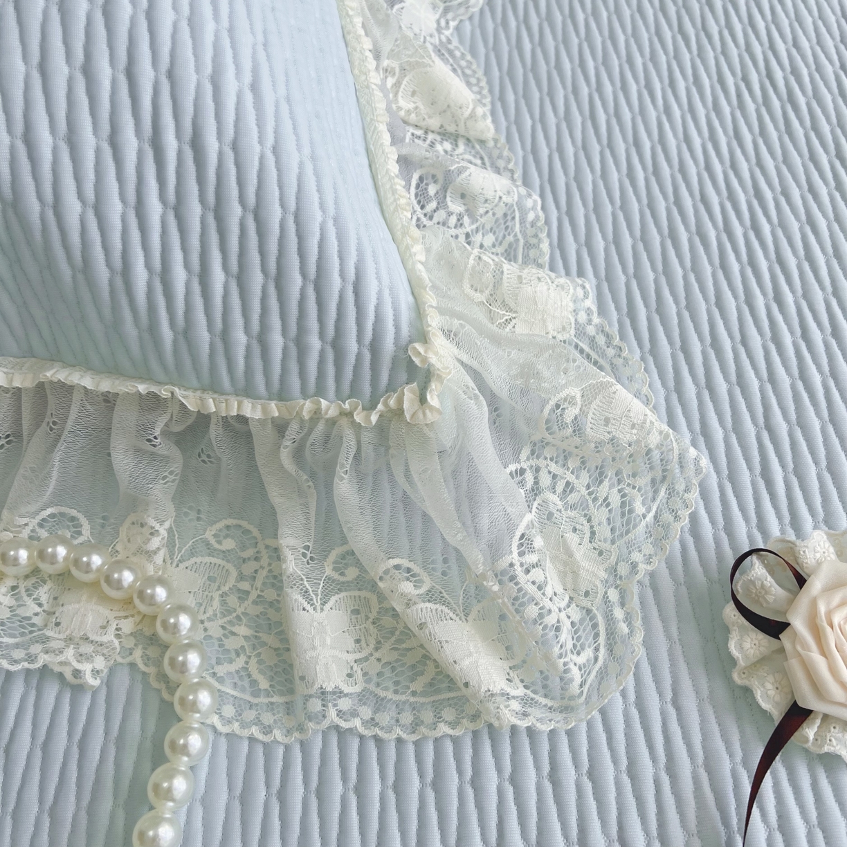 91家纺网 家纺一手货源 找家纺 恋尚羽 2026新款高分子PE凉泡泡大床裙凉感席波浪冰豆豆凉席席子三件套-系列 山茶可可 蓝色