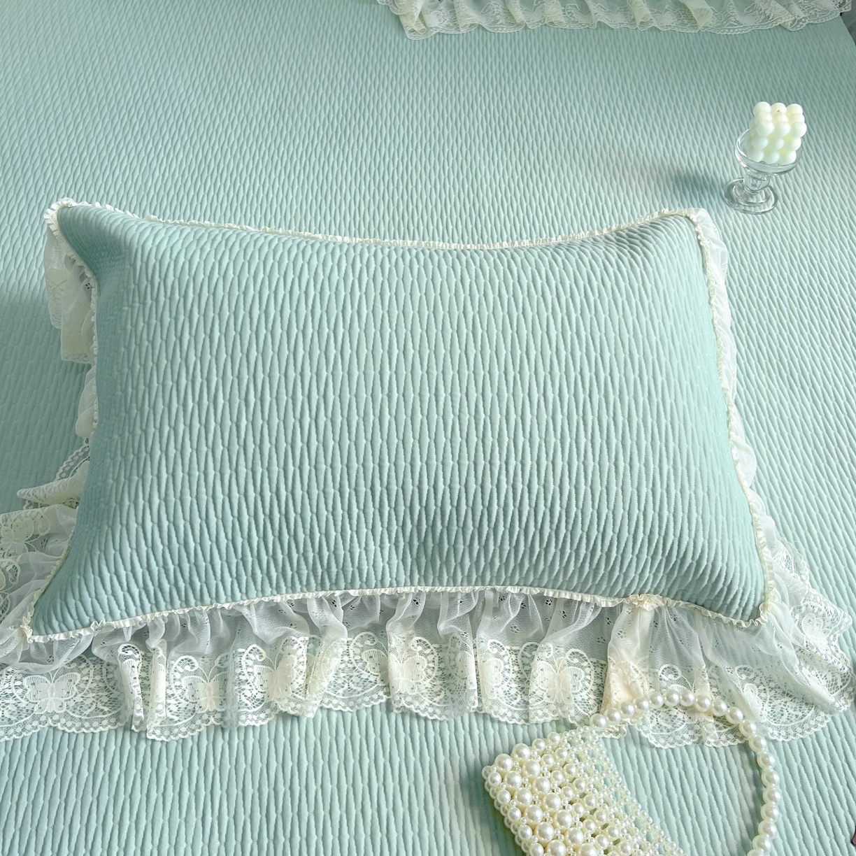 91家纺网 家纺一手货源 找家纺 恋尚羽 2026新款高分子PE凉泡泡大床裙凉感席波浪冰豆豆凉席席子三件套-系列 山茶可可 绿色