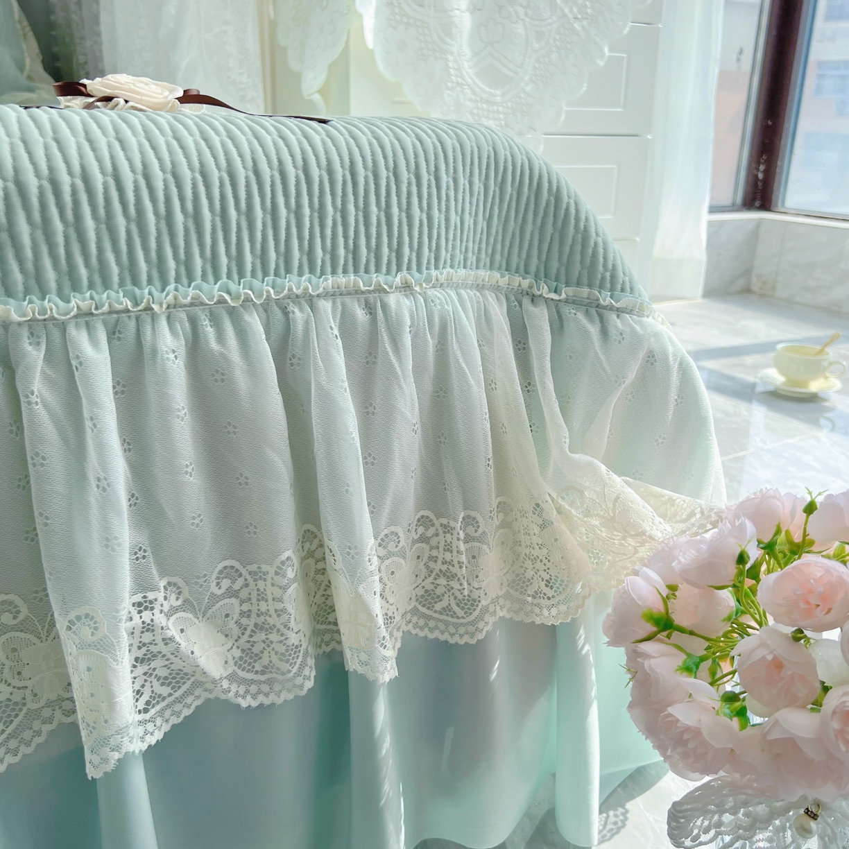 91家纺网 家纺一手货源 找家纺 恋尚羽 2026新款高分子PE凉泡泡大床裙凉感席波浪冰豆豆凉席席子三件套-系列 山茶可可 绿色