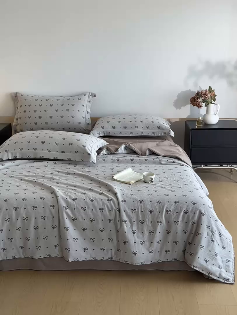 91家纺网 家纺一手货源 找家纺 禾时 2026新款全棉纯棉色织提花四件套 蝴蝶结（咖色）