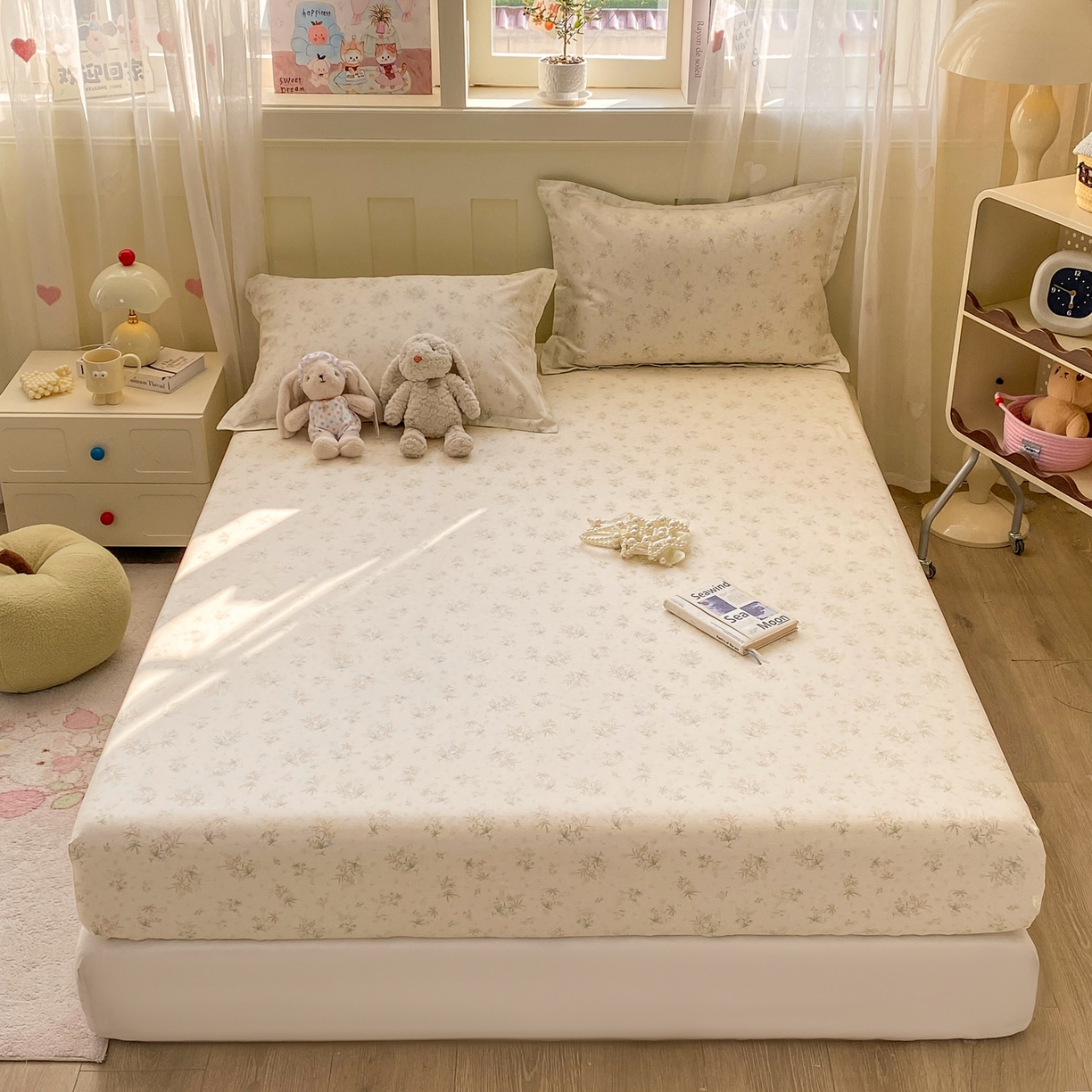 91家纺网 家纺一手货源 找家纺 女子家纺 2026新款全棉纯棉印花小印花花卉款单床笠床笠单件 荷叶邮差