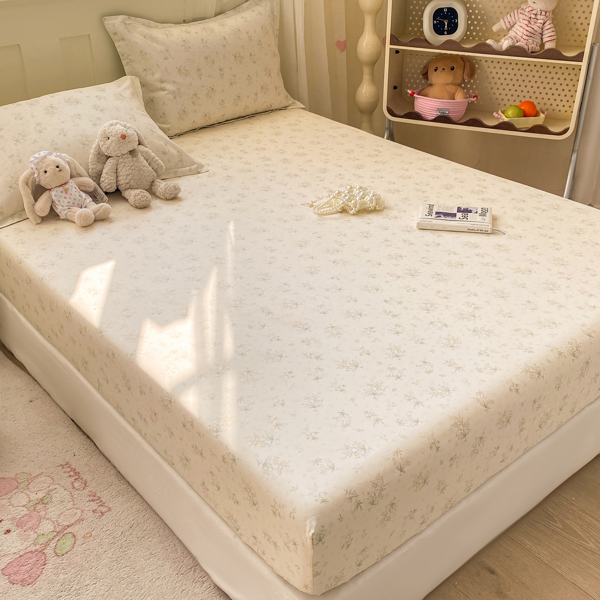 91家纺网 家纺一手货源 找家纺 女子家纺 2026新款全棉纯棉印花小印花花卉款单床笠床笠单件 荷叶邮差