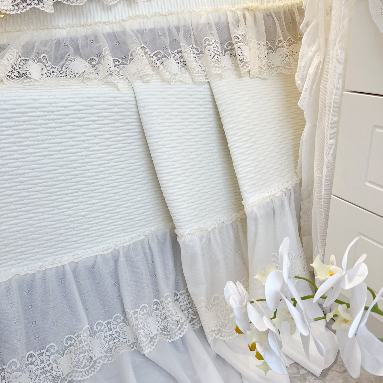 91家纺网 家纺一手货源 找家纺 恋尚羽 2026新款高分子PE凉泡泡大床裙凉感席波浪冰豆豆凉席席子三件套-系列 山茶可可 米白色