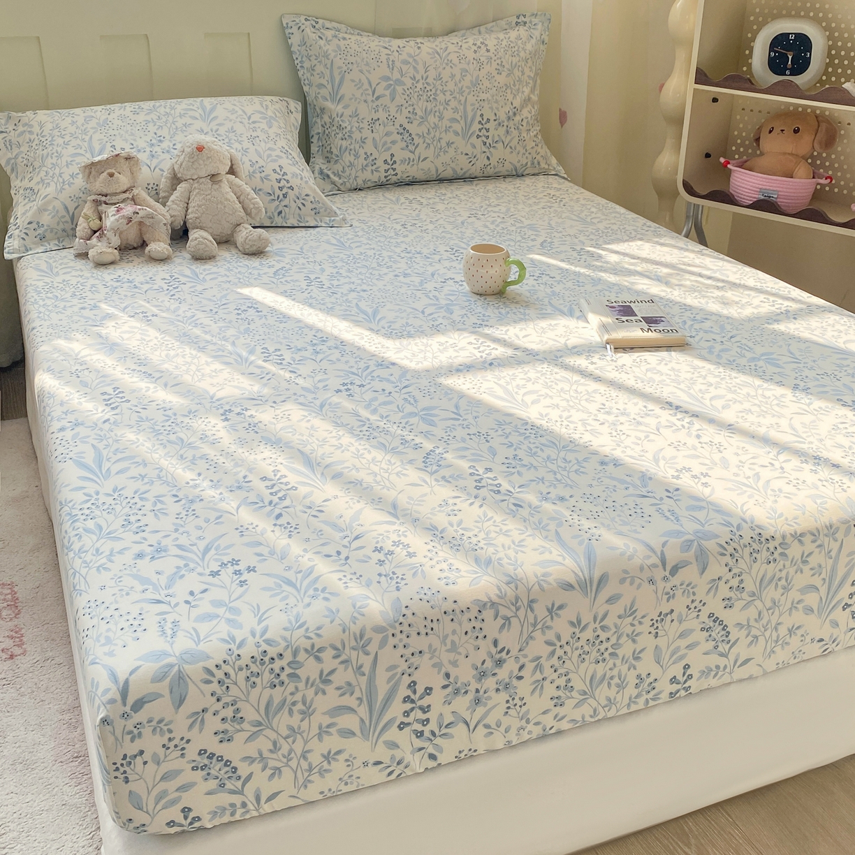 91家纺网 家纺一手货源 找家纺 女子家纺 2026新款全棉纯棉印花小印花花卉款单床笠床笠单件 蓝沫