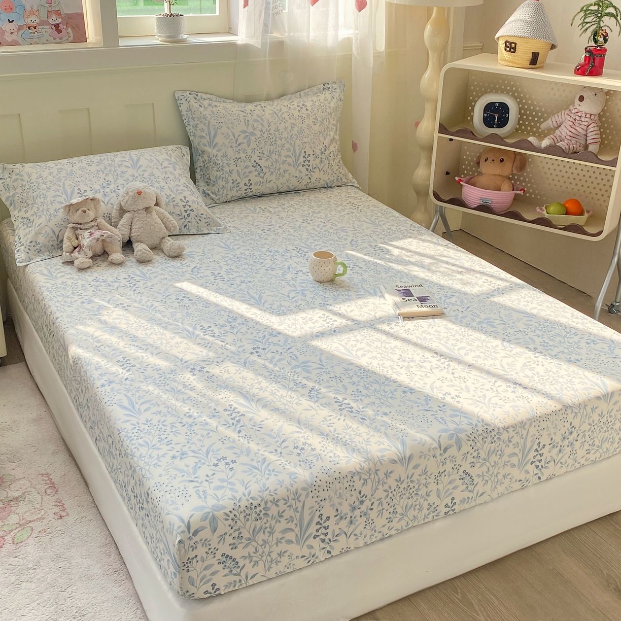 91家纺网 家纺一手货源 找家纺 女子家纺 2026新款全棉纯棉印花小印花花卉款单床笠床笠单件 蓝沫