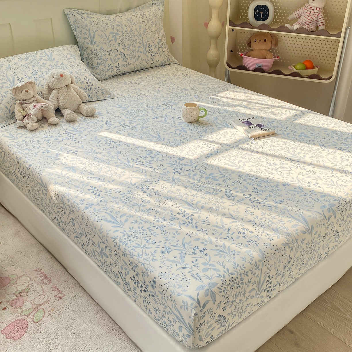 91家纺网 家纺一手货源 找家纺 女子家纺 2026新款全棉纯棉印花小印花花卉款单床笠床笠单件 蓝沫