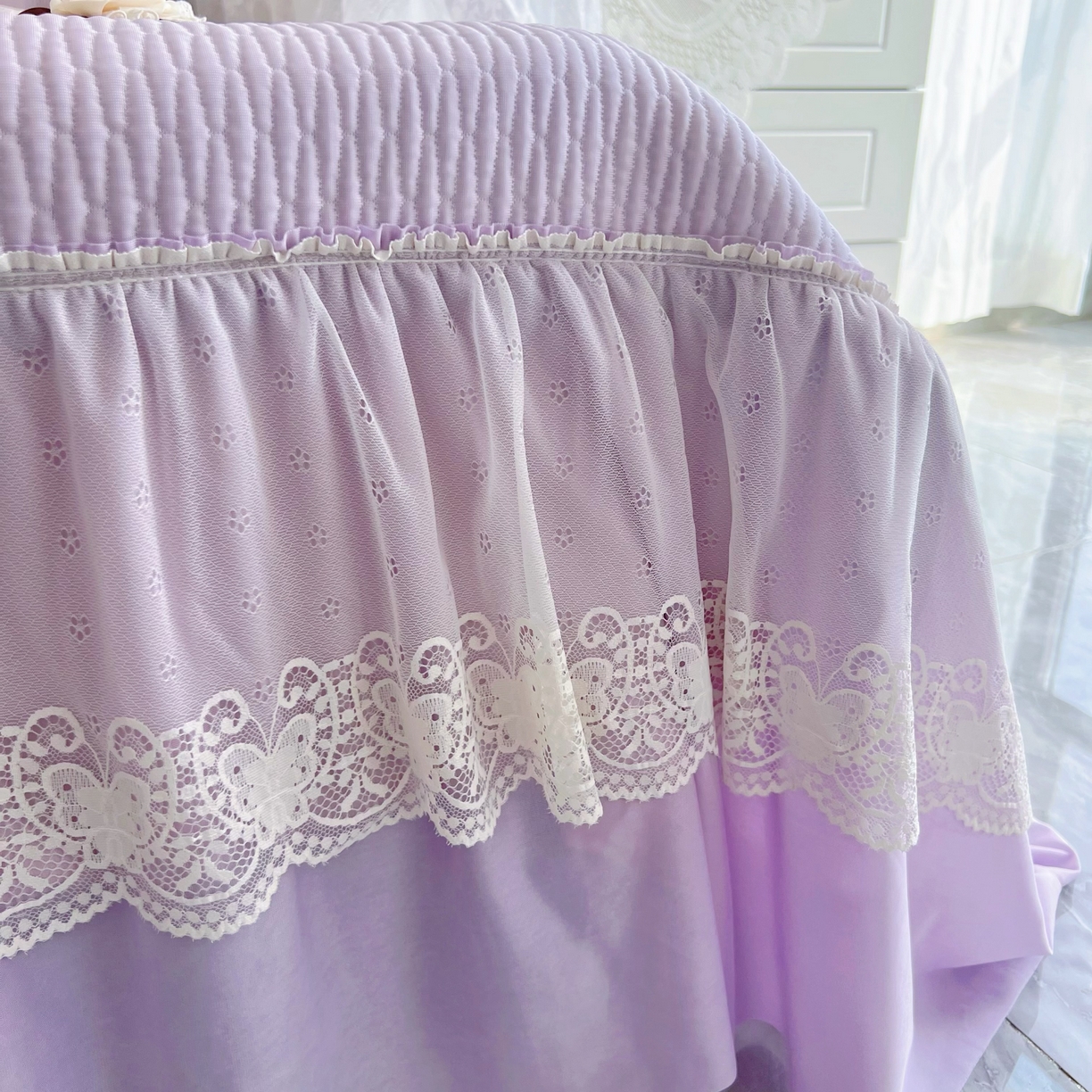 91家纺网 家纺一手货源 找家纺 恋尚羽 2026新款高分子PE凉泡泡大床裙凉感席波浪冰豆豆凉席席子三件套-系列 山茶可可 紫色